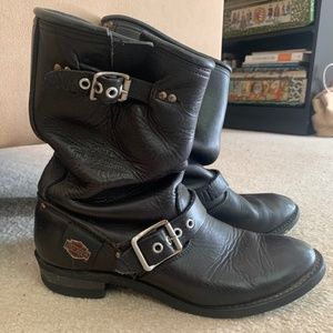 Harley Davidson Pull On Mid Calf Black Leather Moto Boots C19, size 7.5